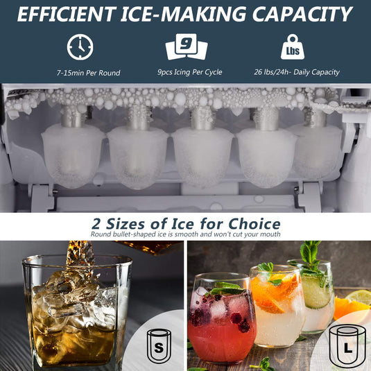Ice Makers Countertop 26.5 LBS/24 Hour Electric Portable Ice Maker Machine with Self-Cleaning