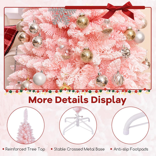 Goplus 5ft Pink Slim Pencil Christmas Tree, Artificial Unlit Skinny Xmas Full Tree with 328 Branch Tips