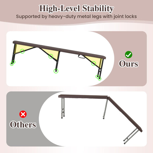 Goplus 6 Feet Plastic Folding Bench, Portable Foldable Bench Seat with 1320 LBS Capacity