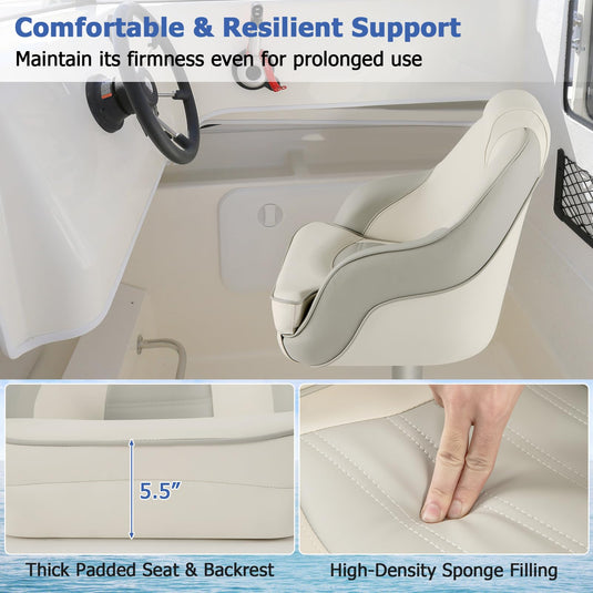 Goplus Captain Bucket Seat, Pontoon Boat Seats w/Waterproof PVC Leather & Thick Sponge Padding