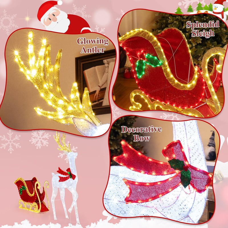 Load image into Gallery viewer, Goplus Lighted Christmas Reindeer &amp; Sleigh Set, Light-up Xmas Decorations with 462 LED Lights
