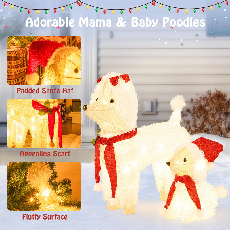 Load image into Gallery viewer, Goplus Pre-lit 2 Pieces Poodle Dogs Family, Lighted Christmas Yard Decor with 60 Warm White LED Lights
