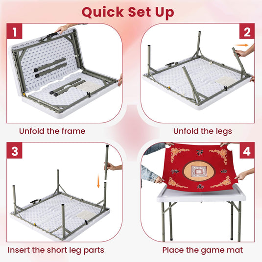 Goplus Mahjong Table, 35" Square Folding Card Table w/4Cup Holders, Anti Slip Mat, HDPE Tabletop w/Removable Mat