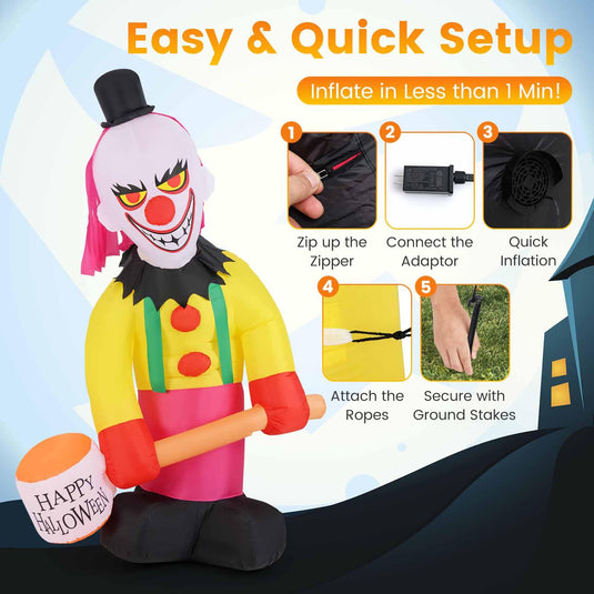 Goplus 8 Ft Halloween Inflatables, Giant Blow up Halloween Clown Decorations with Moving Head