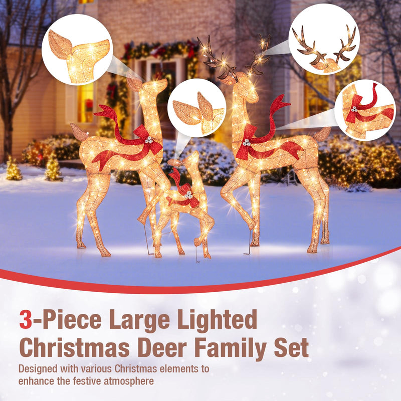 Load image into Gallery viewer, Goplus 3-Piece Large Lighted Christmas Reindeer Family, Light up Xmas Decorations w/440 LED Lights
