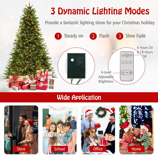 Goplus 3-Minute-Setup Pre-Lit Artificial Christmas Tree, 7ft Hinged Xm ...