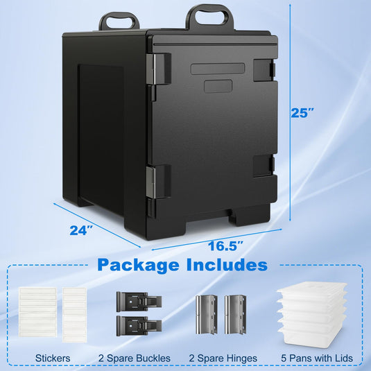 Goplus Insulated Food Pan Carrier, 82 Qt LLDPE Hot Box w/5 Full-Size Food Pans, Double Buckles