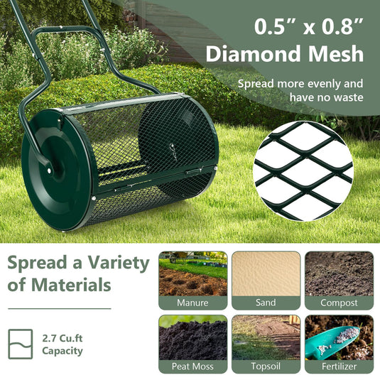 Goplus 24 inch Compost Spreader for Lawn, Lightweight Metal Mesh Lawn Roller Double Side Latches for Topdressing & Seedling
