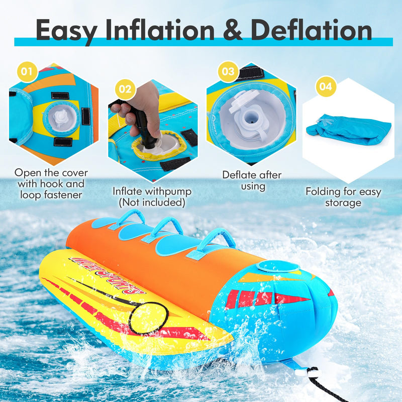 Load image into Gallery viewer, Goplus Inflatable Towable Tubes for Boating, Water Sports Banana Boat with 3 EVA-padded Seats for Towing Rider
