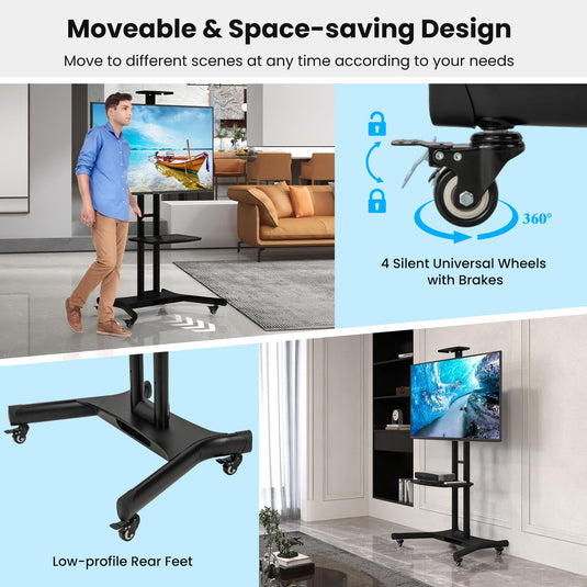 Goplus Mobile TV Stand for 32"-85" LCD LED OLED Flat Screen TVs up to 132 lbs, Rolling TV Stand Max VESA 600x400mm