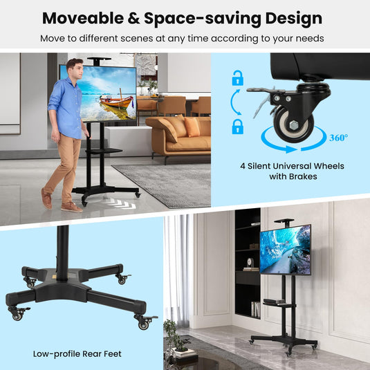 Goplus Mobile TV Stand for 32"-83" LCD LED OLED Flat Screen TVs up to 110 lbs, Rolling TV Stand Max VESA 600x400mm