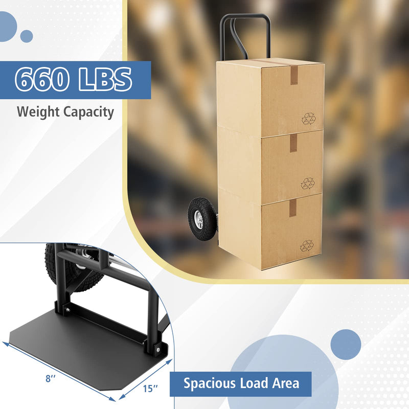 Load image into Gallery viewer, Goplus P-Handle Hand Truck, High Back Sack Barrow with 10&quot; Wheels, Built-in Double Bearings and Foldable Load Plate
