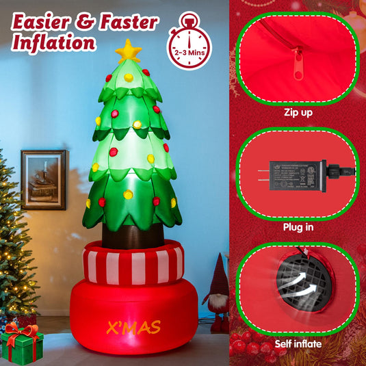 Goplus 8FT Tall Christmas Inflatables, LED Lighted Xmas Inflatable Rotating Tree Freestanding