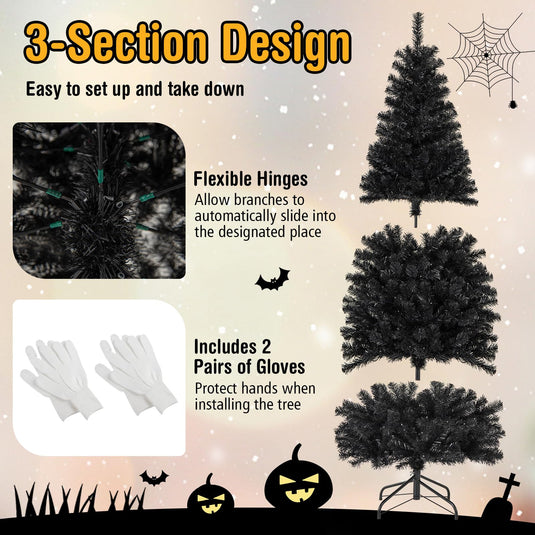 Goplus Black Pencil Christmas Tree, Pre-lit Artificial Halloween Tree