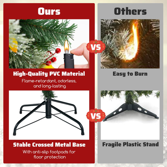 Goplus 9ft Pre-Lit Artificial Christmas Tree, Hinged Xmas Tree with 1416 PVC & Pine Needles