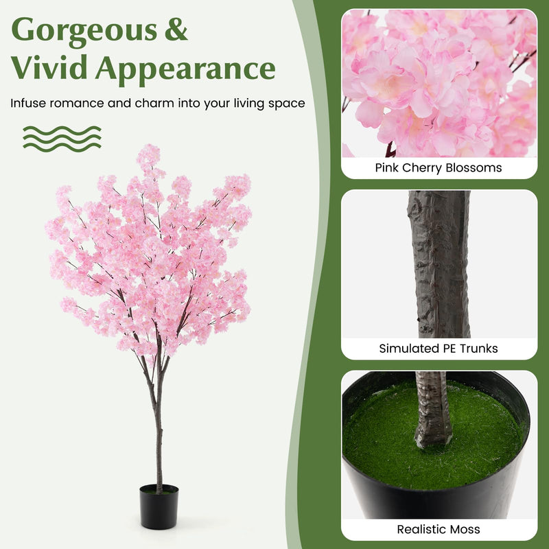 Load image into Gallery viewer, Goplus 6.5FT Artificial Cherry Blossom Tree, Pink Fake Flower Tree, Faux Floral Plant Blooming Tree in Cement Pot
