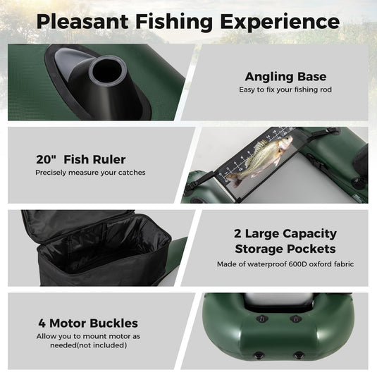 Goplus Inflatable Float Tube, Fishing Belly Boat with Fish Ruler, 2 Detachable Storage Bags, Pump, Carry Bag