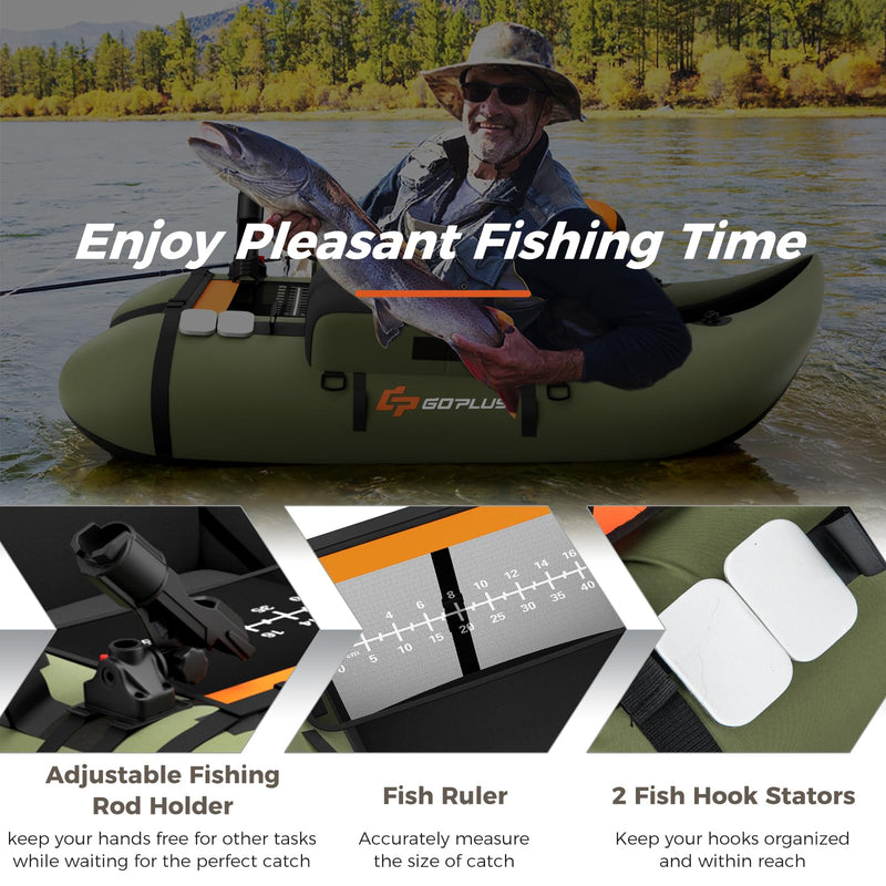 Load image into Gallery viewer, Goplus Inflatable Float Tube, Fishing Belly Boat with Fish Ruler, Pump, Storage Bag, Adjustable Straps
