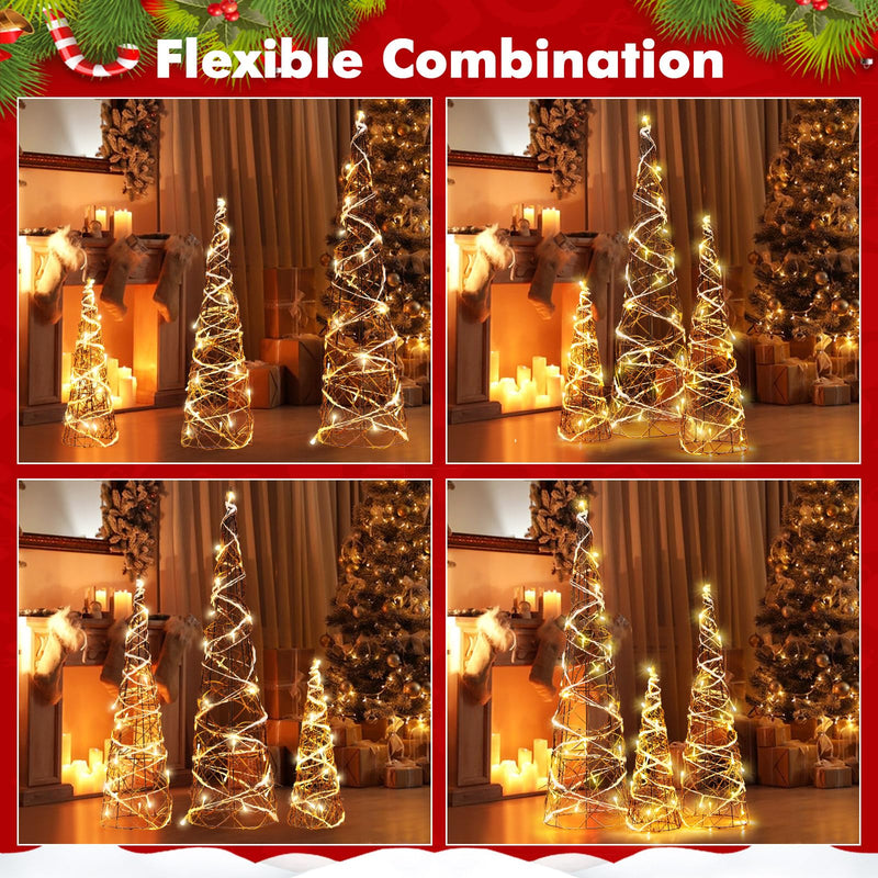 Load image into Gallery viewer, Goplus Set of 3 Large Christmas Cone Trees, 32” 24” 16” Indoor Christmas Trees w/Warm White LED Lights
