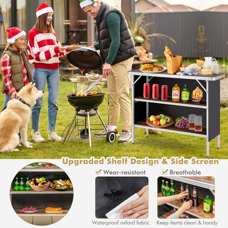 Load image into Gallery viewer, Goplus Folding Camping Table, Aluminum Portable Pop-Up Bar Table with 2-Tier Storage Shelves
