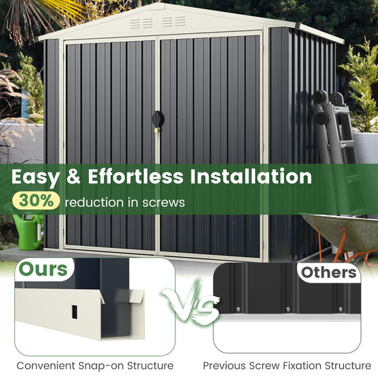 Goplus Metal Outdoor Storage Shed, Snap-on Structures for Efficient Assembly, All-Weather Color Steel Utility Storage House