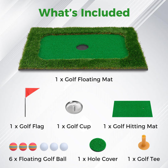 Goplus Floating Golf Green for Pool, Chipping Green Mat w/Hitting Mat, Golf Balls, Flag & Tee, Rectangle, 35.5" x 23.5"