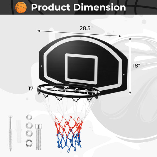 Goplus Wall Mount Basketball Hoop, 28.5¡¯¡¯ x 18¡¯¡¯ Large Backboard with 17¡¯¡¯ Rim, Shatter-Proof Backboard