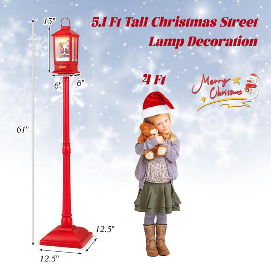 Goplus 61 Inch Christmas Street Lamp, Festive Musical Lamp Post w/Detachable Snow Globe Lantern