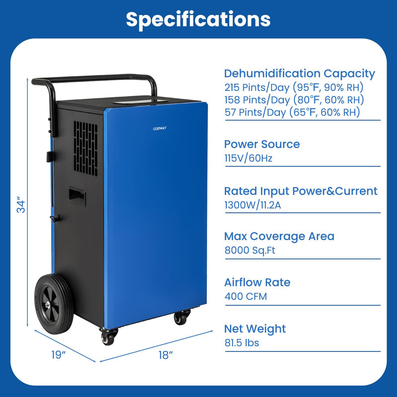 Load image into Gallery viewer, 215 Pints Commercial Dehumidifier w/Drain Hose, Industrial Heavy Duty Dehumidifier w/ 24H Timer
