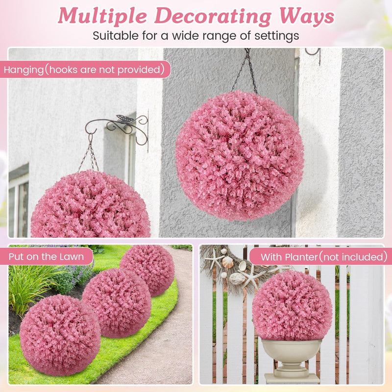 Load image into Gallery viewer, Goplus 17.5 Inch Topiary Balls Artificial Outdoor Set of 2, Faux Pink Eucalyptus Decorative Balls
