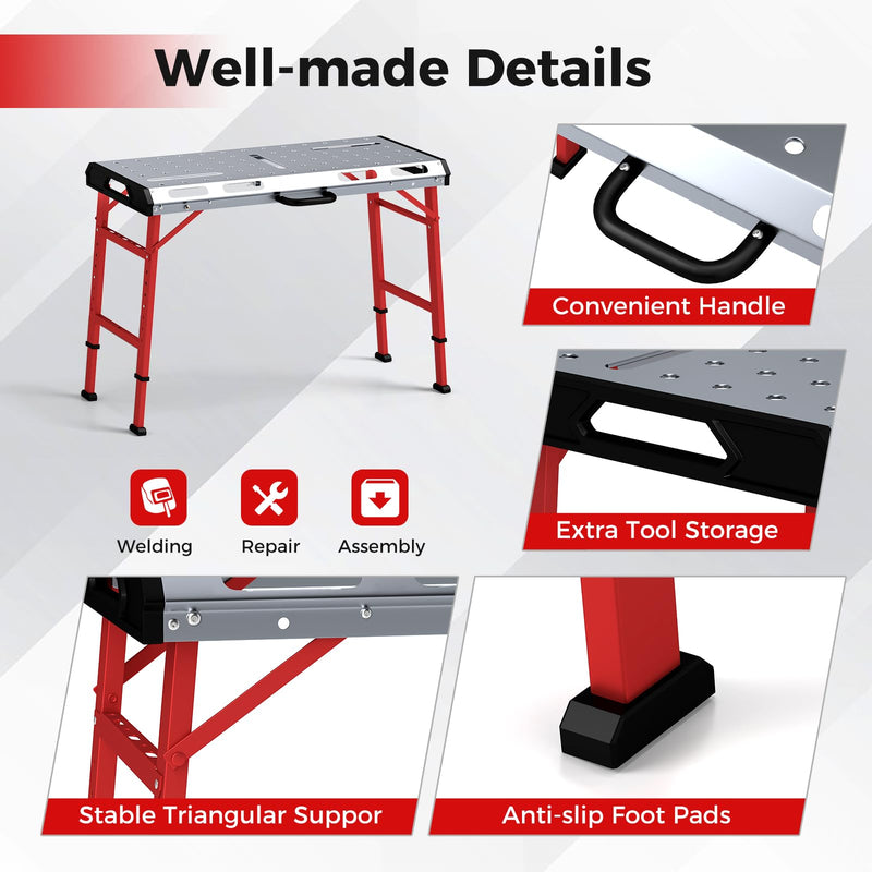 Load image into Gallery viewer, Goplus Welding Table 42&quot; x 21&quot;, Folding Height Adjustable Weld Workbench with 1000 LBS Capacity, 2 Bar Clamps, 8 Tool Slots
