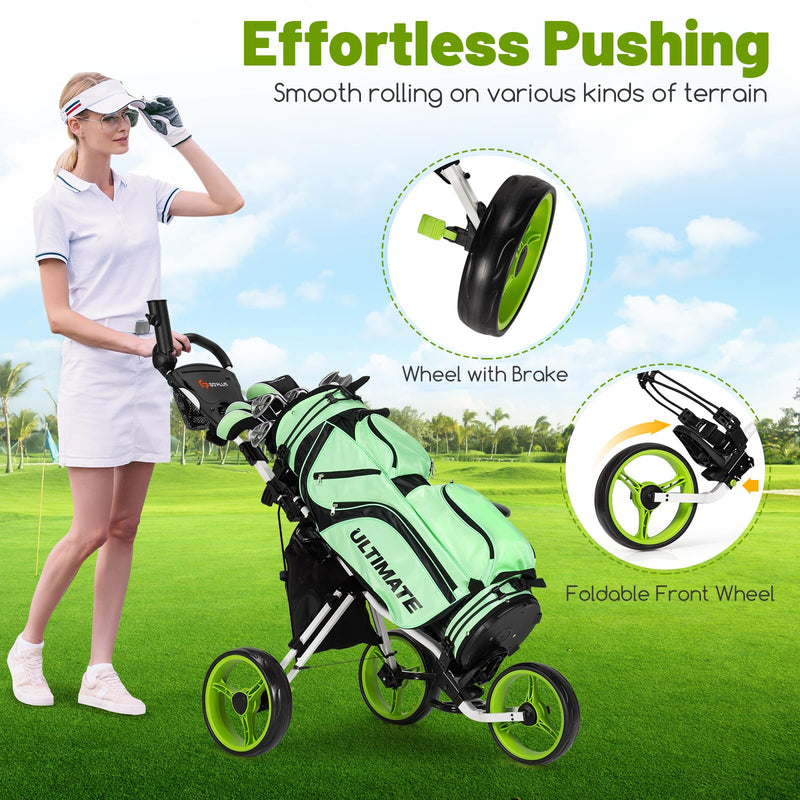 Load image into Gallery viewer, Goplus 3 Wheel Golf Push Cart, Lightweight Foldable Caddy Cart w/Adjustable Seat
