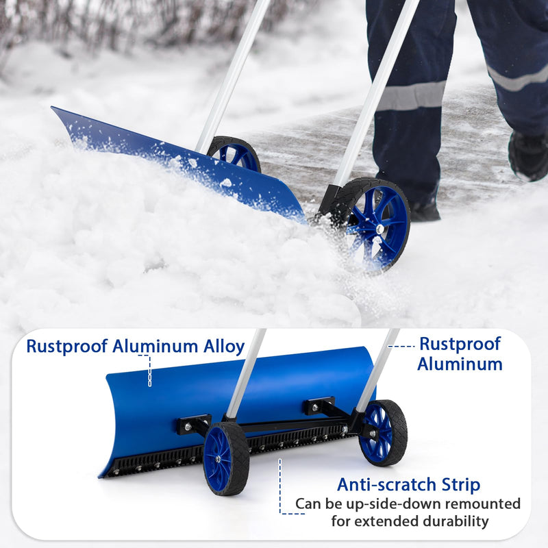 Load image into Gallery viewer, Goplus Snow Shovel for Driveway, Aluminum Snow Pusher with Wheels &amp; 37.5” Extra Wide Bi-Directional Blade
