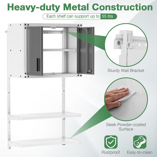 Goplus Garage Wall Cabinet, Metal Wall Mounted Tool Storage Chest with 3 Adjustable Shelves