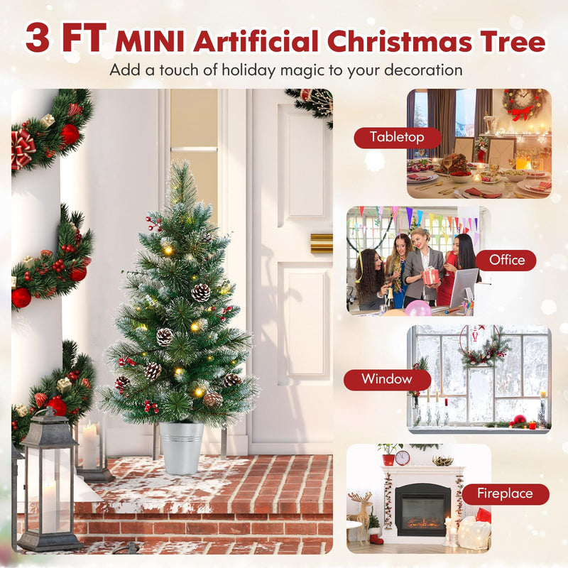 Load image into Gallery viewer, Goplus 3ft Pre-Lit Mini Tabletop Christmas Tree with 20 Warm White LED Lights, 8 Modes, Timer, 81 PVC &amp; Pine Needles
