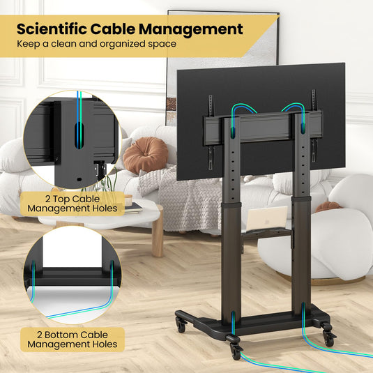 Goplus Rolling TV Stand for 32"-85" Flat Curved LED/LCD/OLED TVs up to 132 LBS, Mobile Floor TV Trolley Max VESA 400 x 700 mm