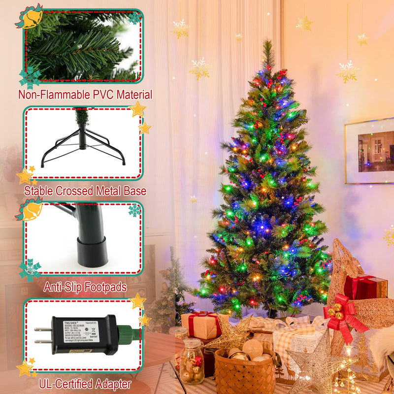 Load image into Gallery viewer, Goplus Pre-Lit Artificial Christmas Tree, Hinged Xmas Tree with 670 PVC &amp; Pine Needles Branch Tips
