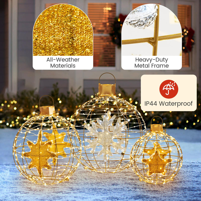 Load image into Gallery viewer, Goplus 3 PCS Pre-Lit Lantern Balls, Hanging/Standing Christmas Ornaments with 732 Bright LED Lights, Zip Ties &amp; Ground Stakes
