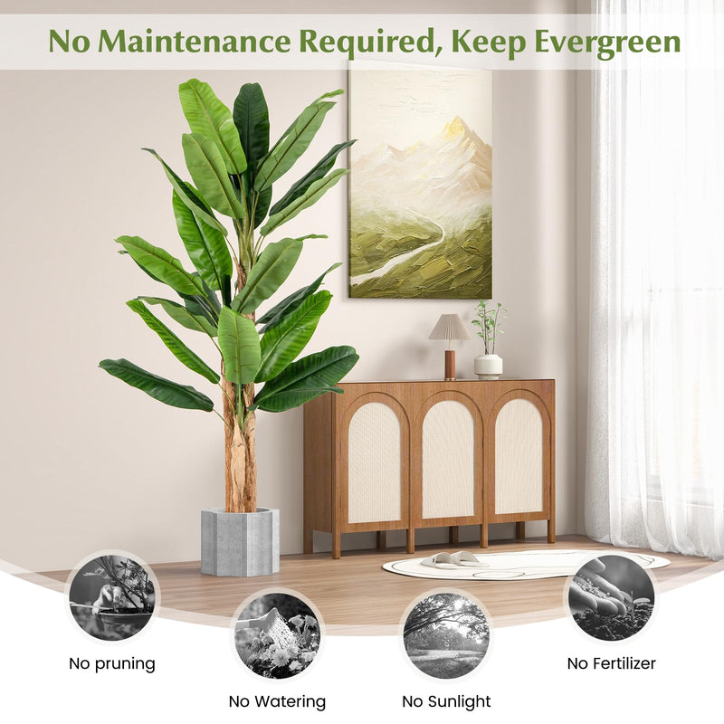 Load image into Gallery viewer, Goplus 6.5 FT Tall Artificial Banana Tree, Fake Banana Tree w/ 27 Large Leaves, Triple Stalks, Natural Bark
