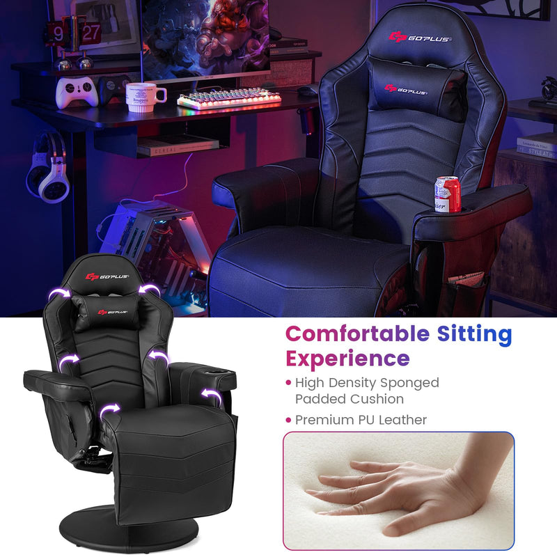 Load image into Gallery viewer, Height Adjustable Massage Video Game Chair with Retractable Footrest - Goplus
