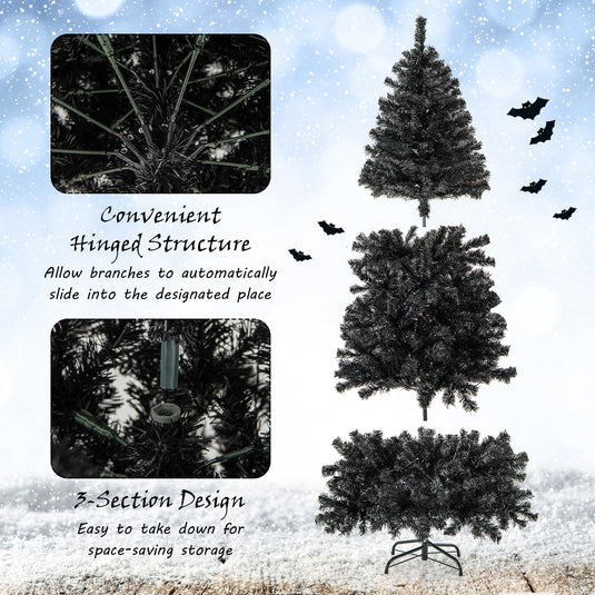 Goplus 6 FT Artificial Halloween Tree, Pre-Lit Black Christmas Tree with Bendable Top Section