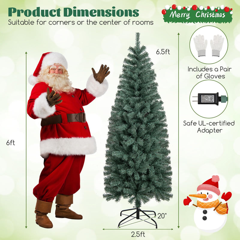 Load image into Gallery viewer, Goplus 6.5ft Pre-Lit Blue Slim Pencil Christmas Tree with 200 Warm White &amp; Multicolored LED Lights, 9 Modes, 556 Branch Tips
