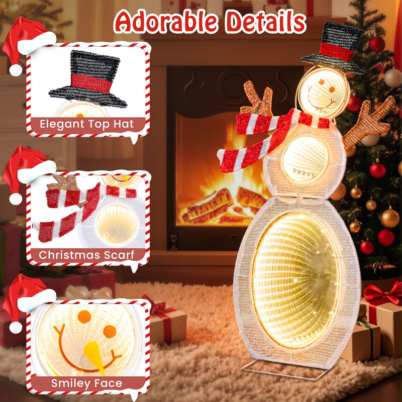 Load image into Gallery viewer, Goplus 2.6 FT Lighted Christmas Decoration, Pre-Lit 2D Snowman with 3 Infinity Mirror Lights
