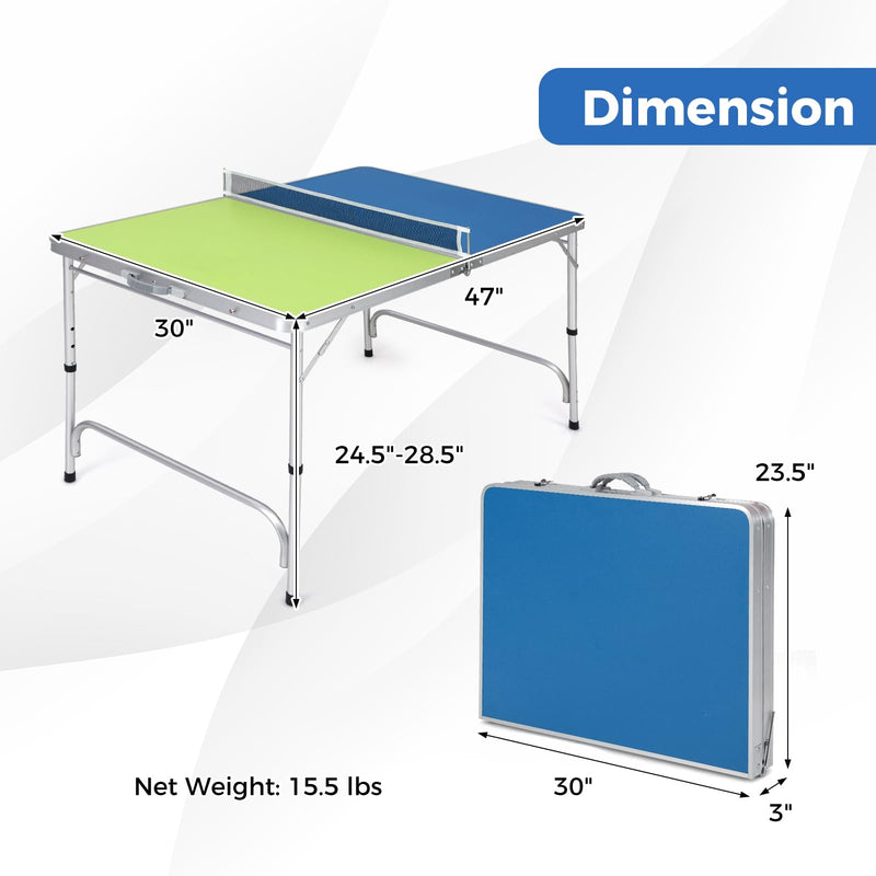 Load image into Gallery viewer, Goplus Foldable Ping Pong Table, 100% Preassembled, Table Tennis Table with Net, 2 Paddles( Blue&amp;Green-47&#39;&#39; )
