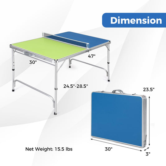 Goplus Foldable Ping Pong Table, 100% Preassembled, Table Tennis Table with Net, 2 Paddles( Blue&Green-47'' )