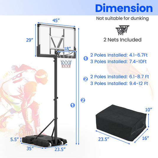 Goplus Basketball Hoop Outdoor, 4.1-10 FT Height Adjustable Basketball Goal System with 45 Inch Shatterproof PC Backboard