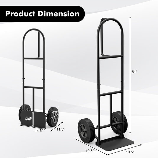 Goplus P-Handle Hand Truck, High Back Sack Barrow with 10" Wheels, Built-in Double Bearings and Foldable Load Plate