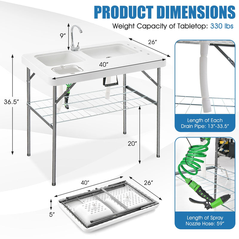 Load image into Gallery viewer, Goplus 40&#39;&#39; Folding Fish Cleaning Table with Dual Water Basins
