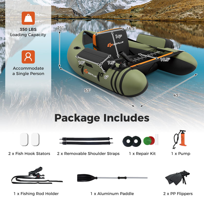 Load image into Gallery viewer, Goplus Inflatable Float Tube, Fishing Belly Boat with Fish Ruler, Pump, Storage Bag, Adjustable Straps
