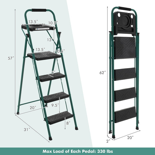 Goplus Folding Step Ladder, 4-Step Ladder w/Tool Tray, Non-Slip Footpads & Pedals